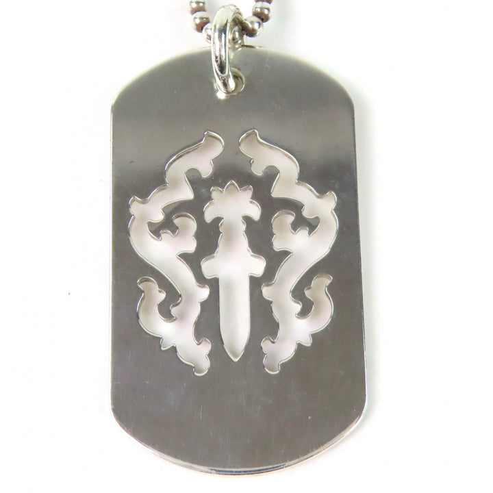 Great CHROME HEARTS Necklace Vine Dagger Cutout Dog Tag Ball Chain 925 mens