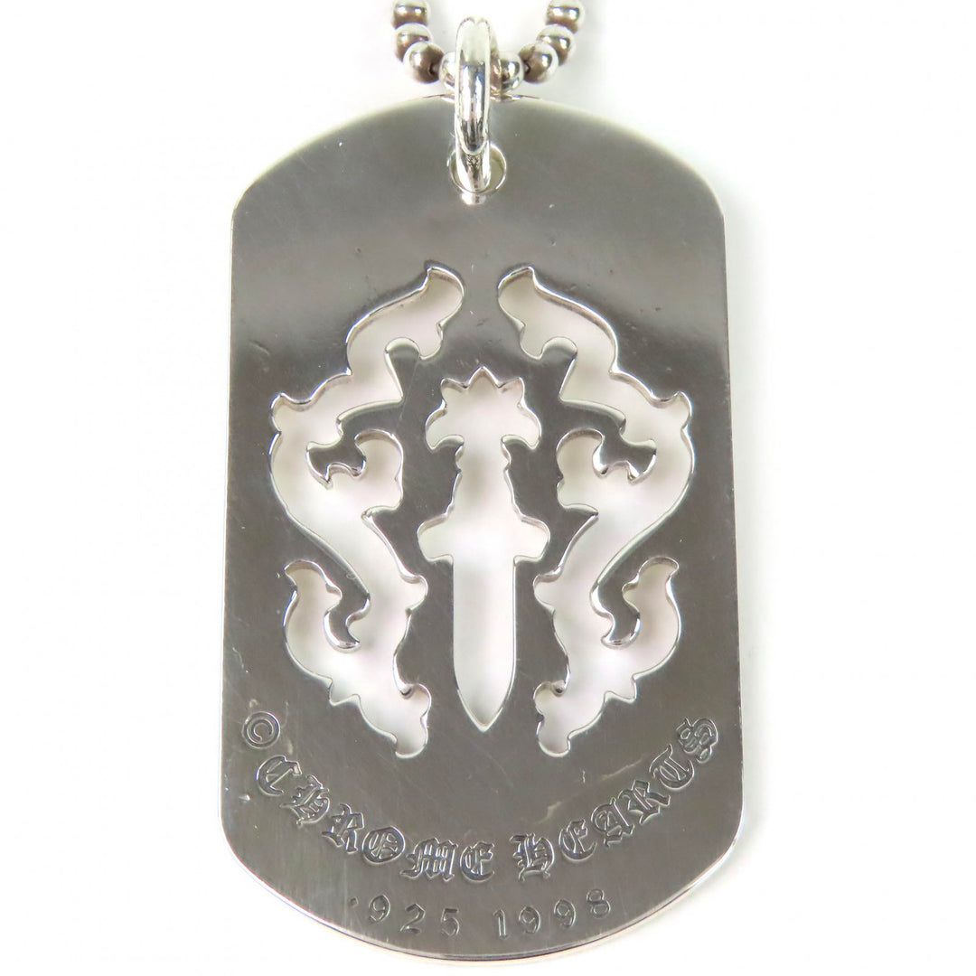 Great CHROME HEARTS Necklace Vine Dagger Cutout Dog Tag Ball Chain 925 mens
