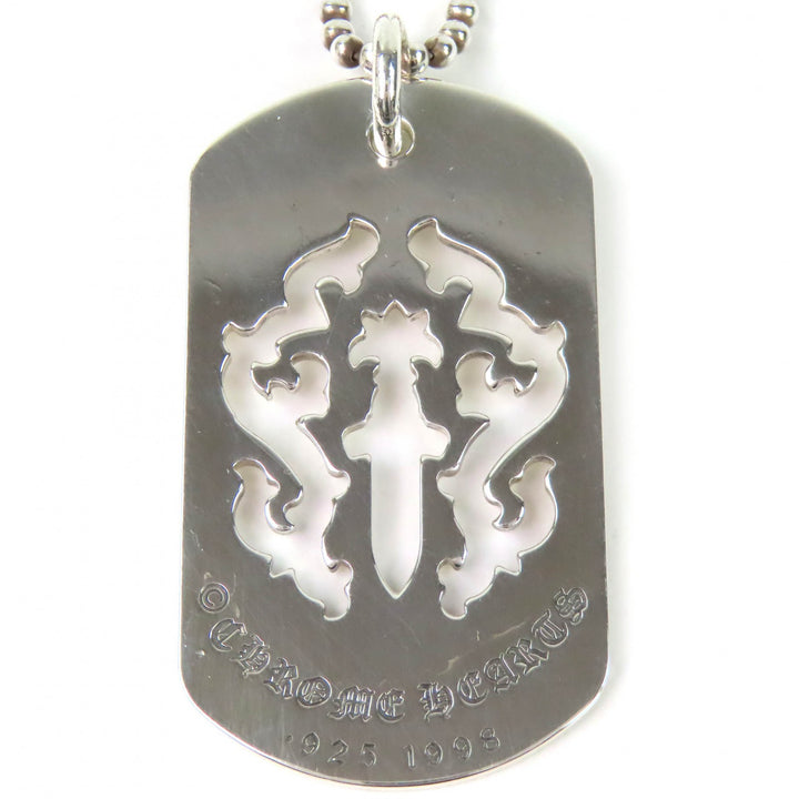 Great CHROME HEARTS Necklace Vine Dagger Cutout Dog Tag Ball Chain 925 mens