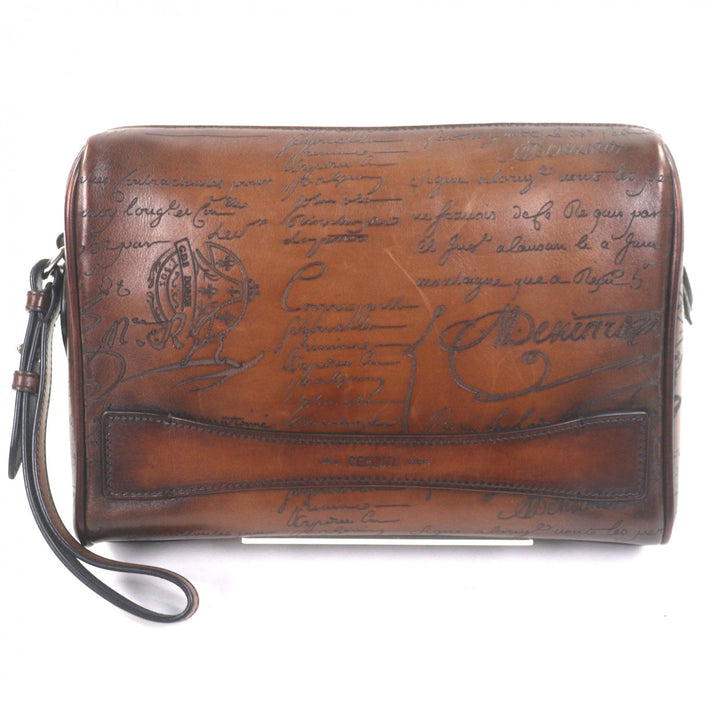 Great BERLUTI business bag Rosewood Zip Pouch Brown Venice Calfskin Leather mens