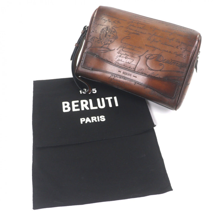Great BERLUTI business bag Rosewood Zip Pouch Brown Venice Calfskin Leather mens