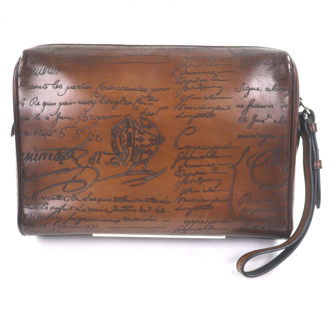 Great BERLUTI business bag Rosewood Zip Pouch Brown Venice Calfskin Leather mens