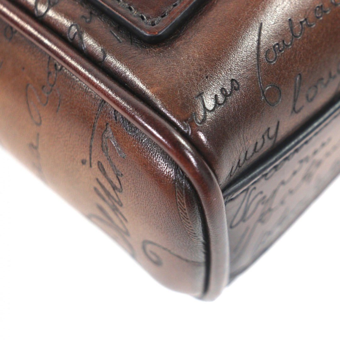 Great BERLUTI business bag Rosewood Zip Pouch Brown Venice Calfskin Leather mens