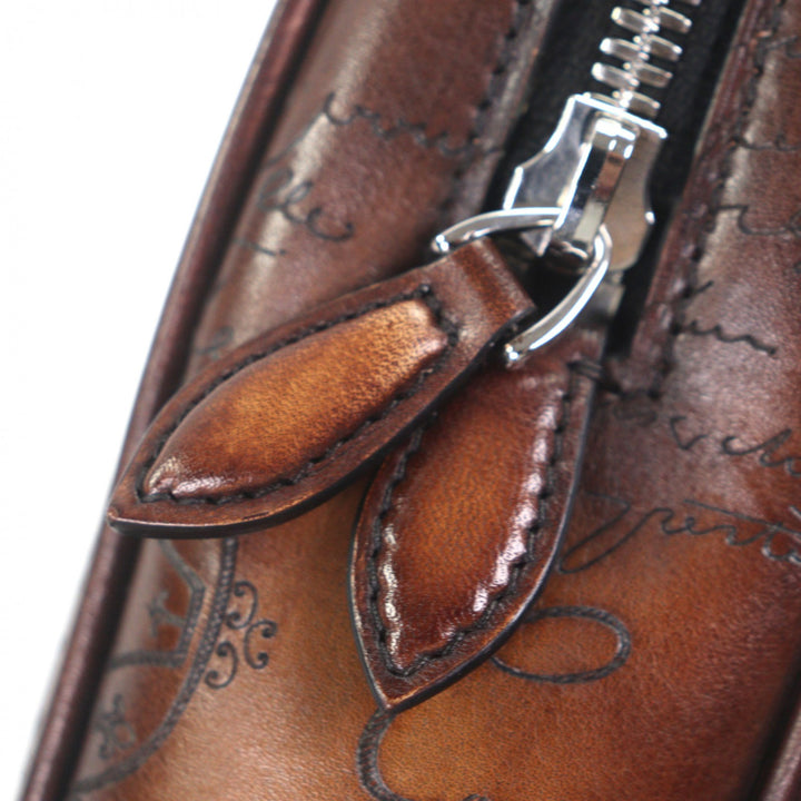 Great BERLUTI business bag Rosewood Zip Pouch Brown Venice Calfskin Leather mens