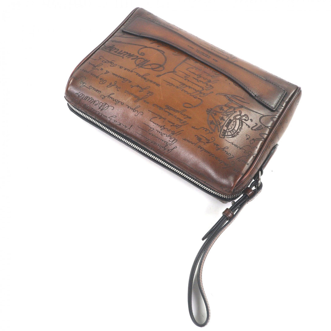 Great BERLUTI business bag Rosewood Zip Pouch Brown Venice Calfskin Leather mens