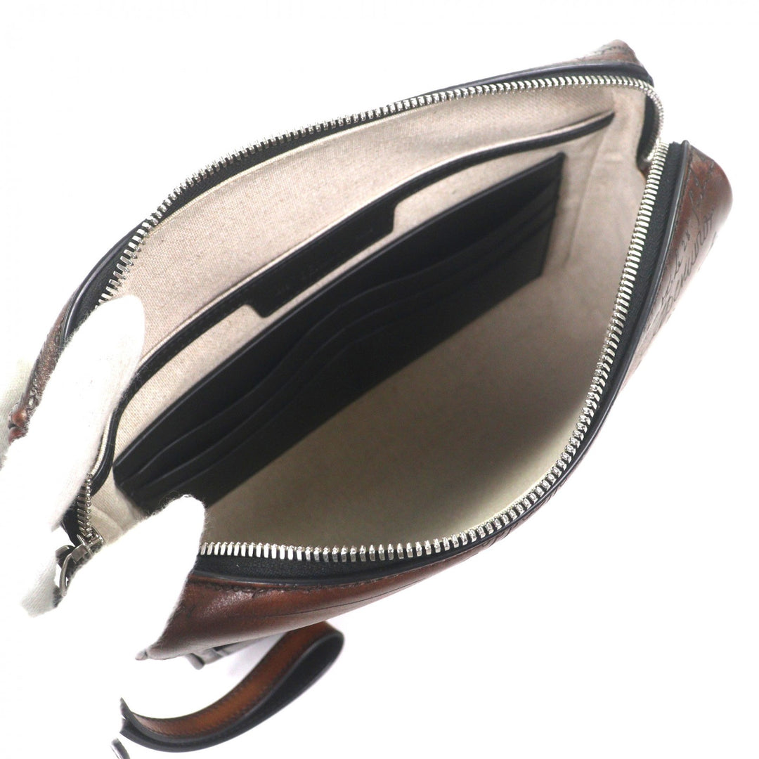Great BERLUTI business bag Rosewood Zip Pouch Brown Venice Calfskin Leather mens