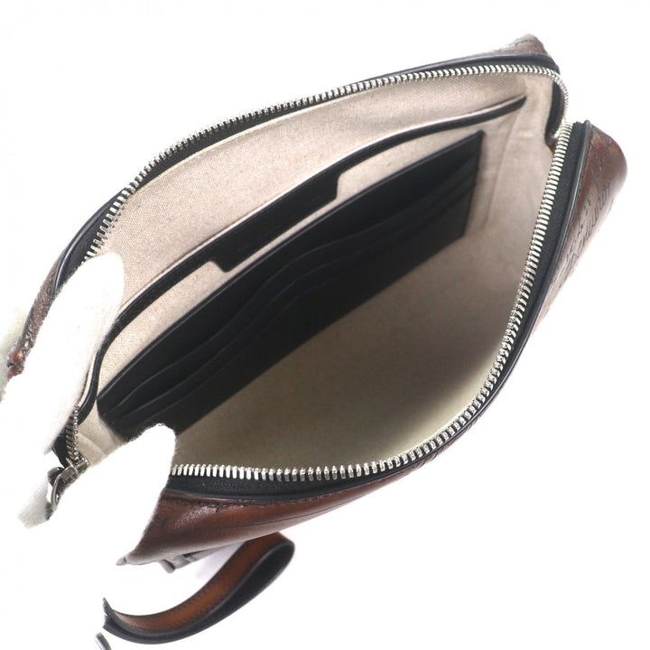 Great BERLUTI business bag Rosewood Zip Pouch Brown Venice Calfskin Leather mens