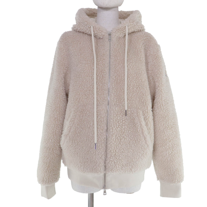 Very Good MONCLER Jacket Logo patch and hooded fleece blouson Ivory Women M