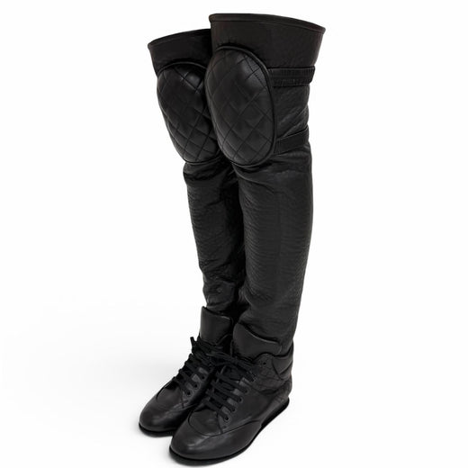 Excellent CHANEL COCO Mark Quilted Knee Pad High Sock Boots Knee-High 36 G30434