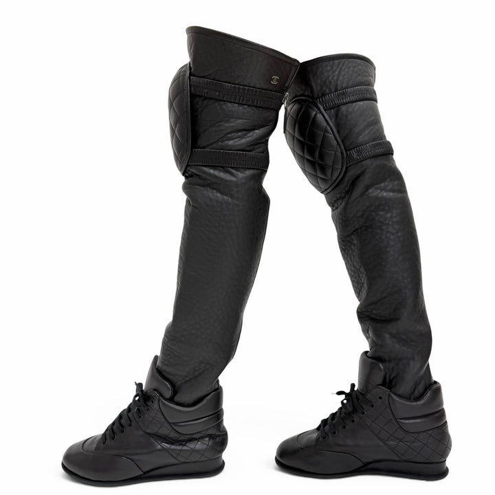 Excellent CHANEL COCO Mark Quilted Knee Pad High Sock Boots Knee-High 36 G30434