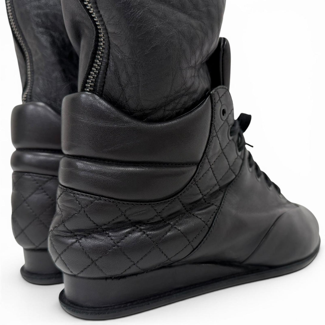 Excellent CHANEL COCO Mark Quilted Knee Pad High Sock Boots Knee-High 36 G30434