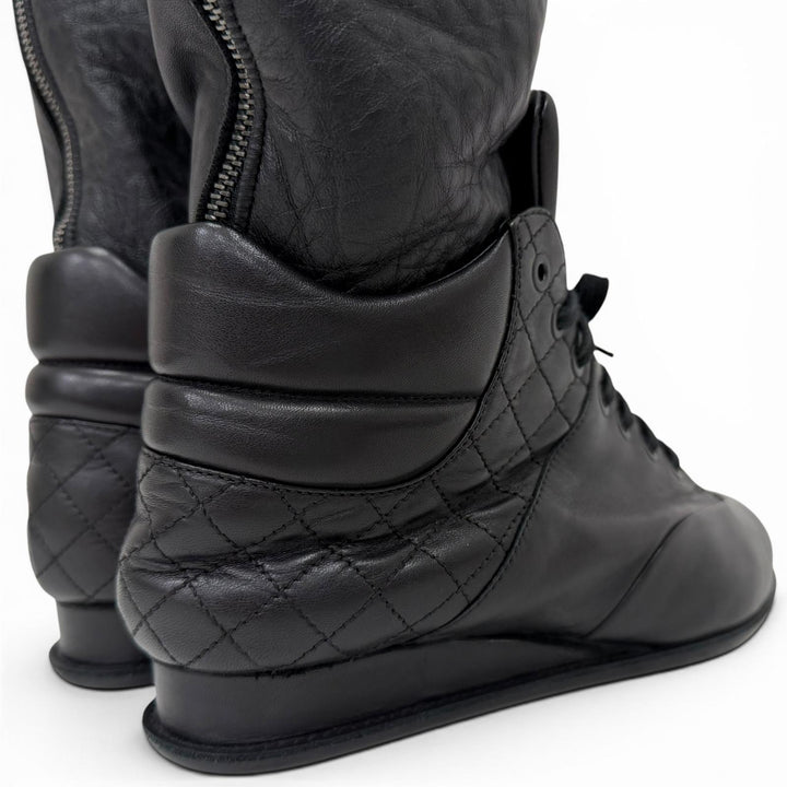Excellent CHANEL COCO Mark Quilted Knee Pad High Sock Boots Knee-High 36 G30434