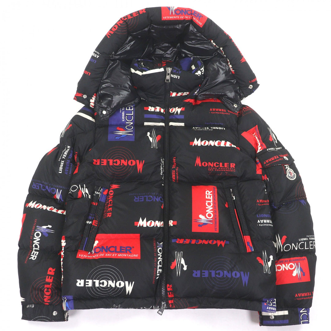 Great MONCLER Down jacket WILSON GIUBBOTTO Logo print hooded black Nylon mens 1