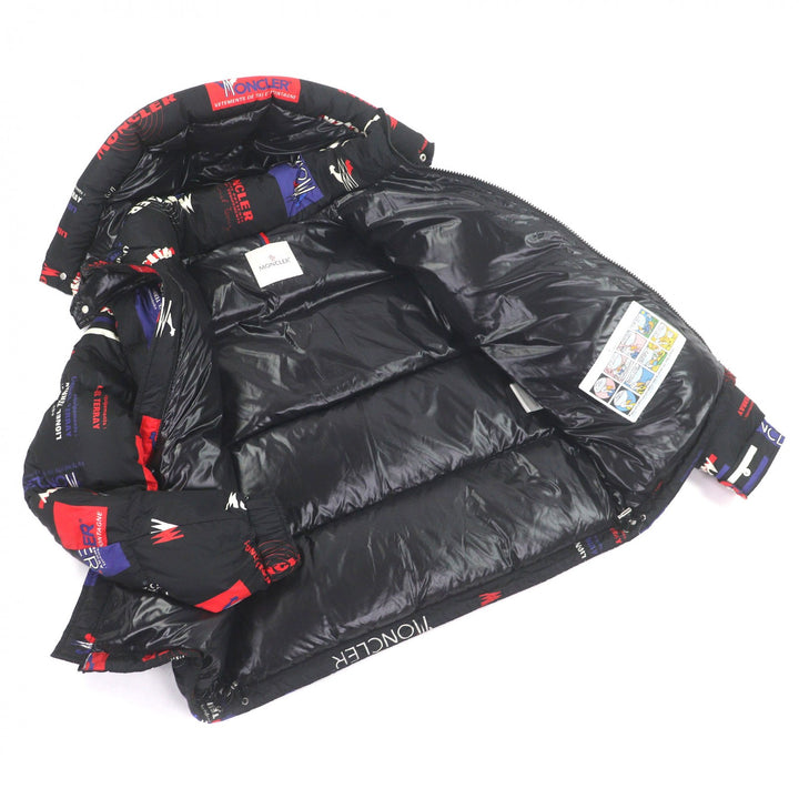 Great MONCLER Down jacket WILSON GIUBBOTTO Logo print hooded black Nylon mens 1