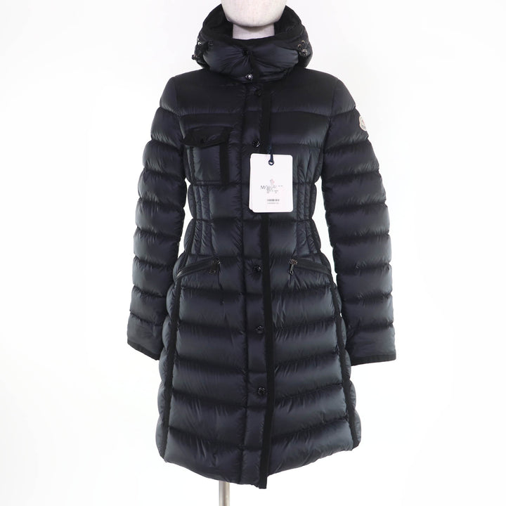Excellent MONCLER down coat HERMINE Logo patch and hood black Nylon Women 00