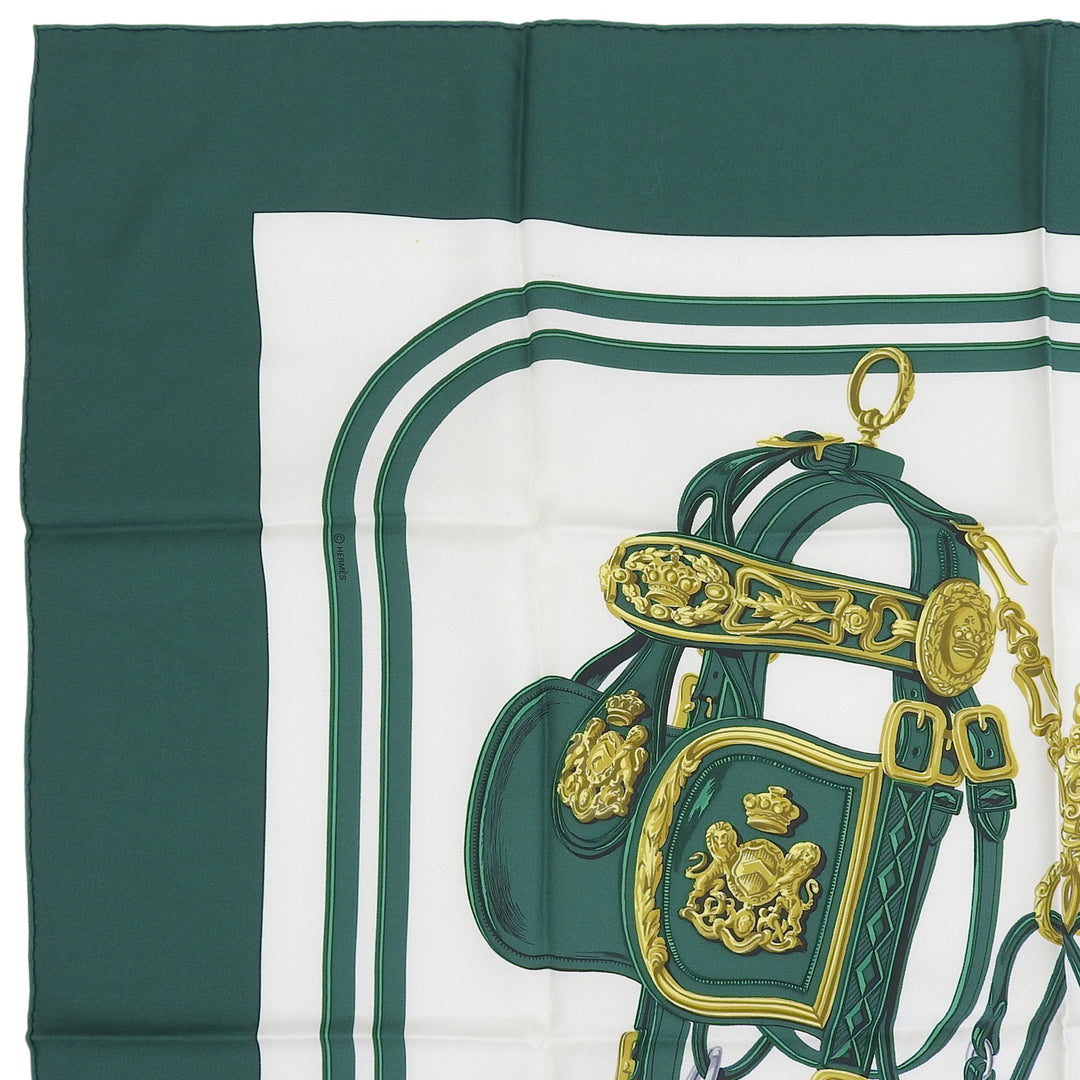 Excellent HERMES scarf Carre 90 BRIDES de GALA green silk Women