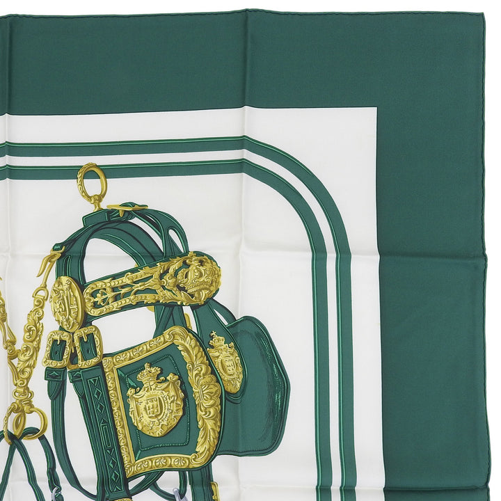 Excellent HERMES scarf Carre 90 BRIDES de GALA green silk Women
