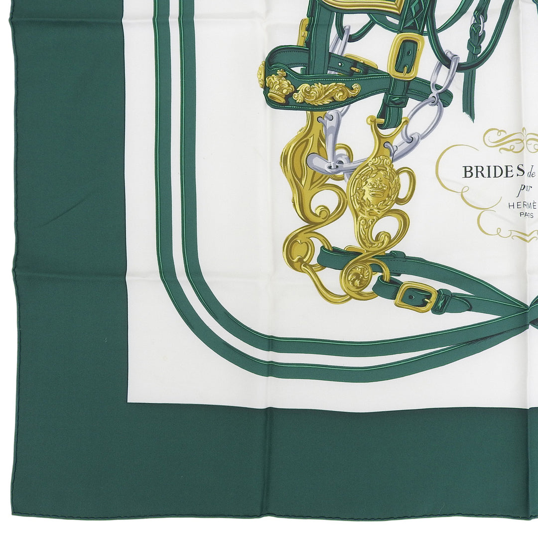 Excellent HERMES scarf Carre 90 BRIDES de GALA green silk Women
