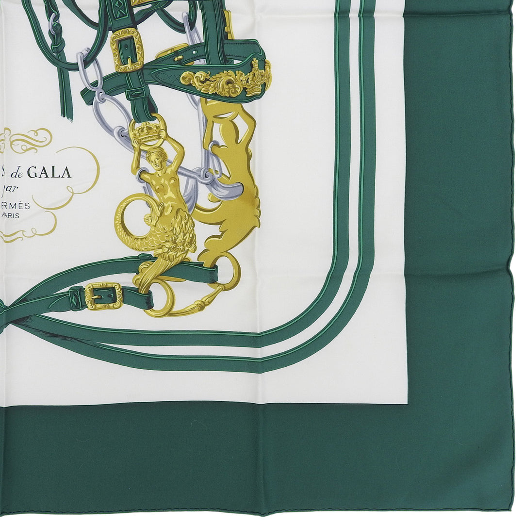 Excellent HERMES scarf Carre 90 BRIDES de GALA green silk Women