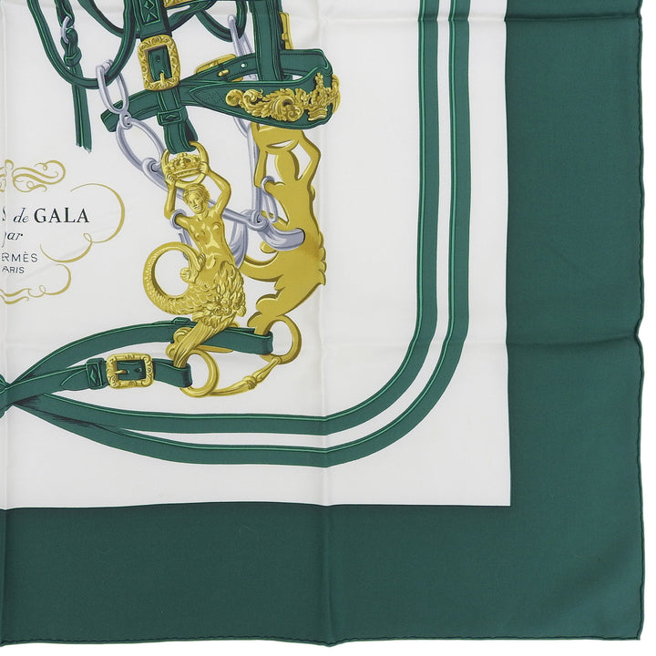 Excellent HERMES scarf Carre 90 BRIDES de GALA green silk Women