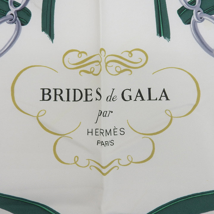 Excellent HERMES scarf Carre 90 BRIDES de GALA green silk Women
