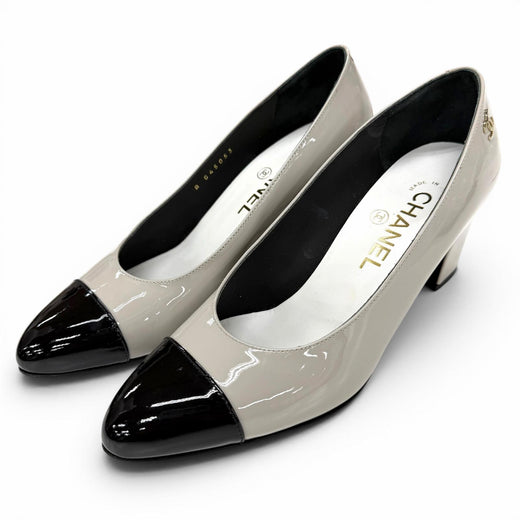 Discounted Great CHANEL pumps gray Patent leather Women 36 G45053