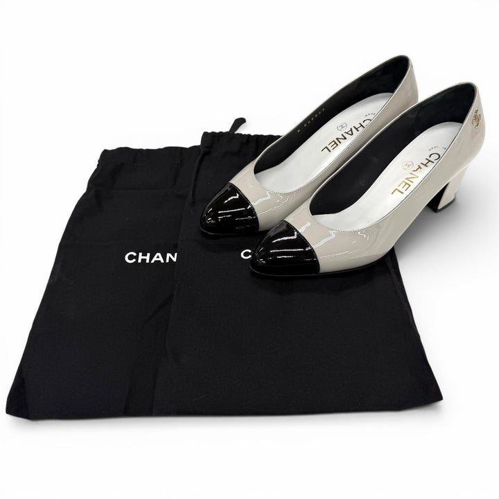 Discounted Great CHANEL pumps gray Patent leather Women 36 G45053
