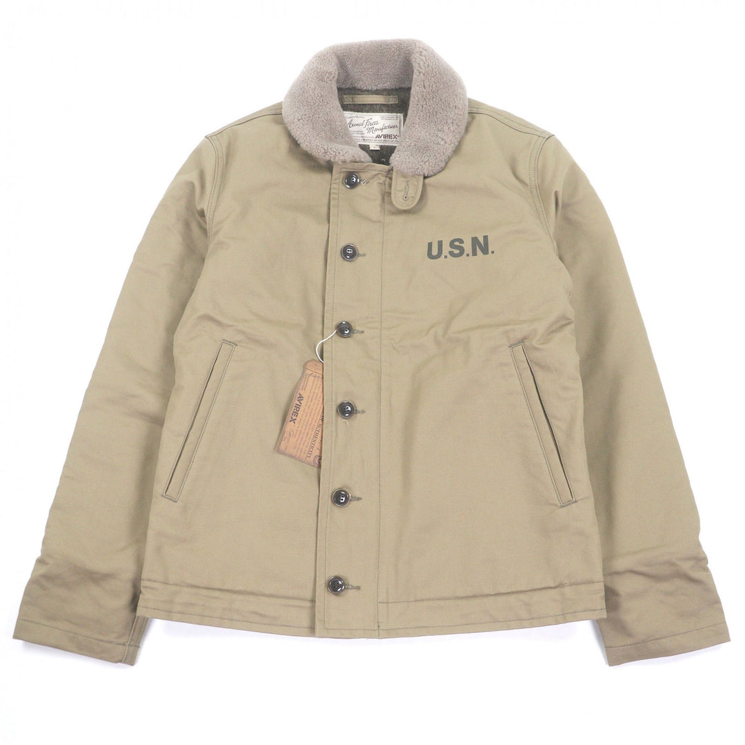 Pristine AVIREX Bomber jacket N-1 Sheepskin Collar Deck Jacket beige
