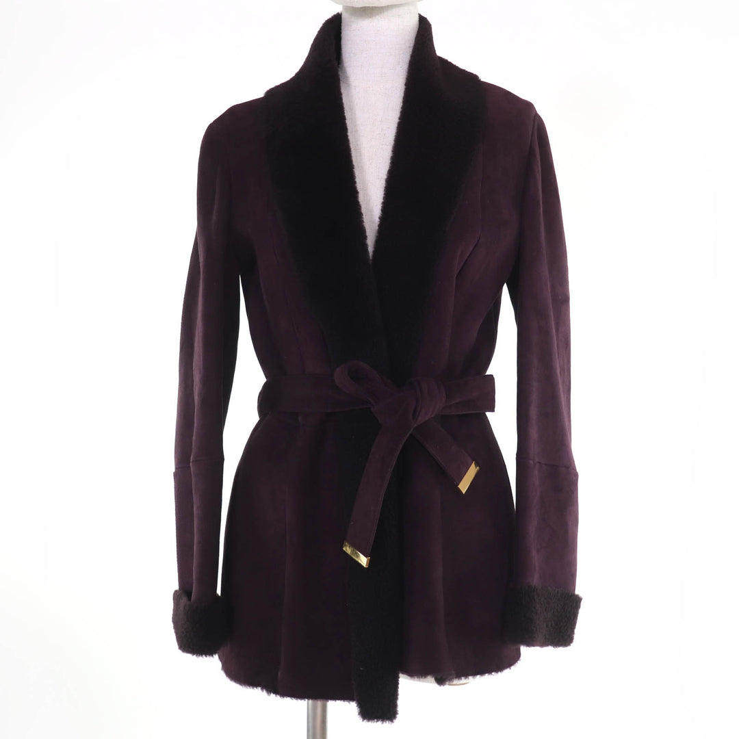 Very Good GUCCI Mouton coat Belted front opening purple Sheep leather 42 325349