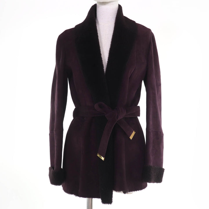 Very Good GUCCI Mouton coat Belted front opening purple Sheep leather 42 325349