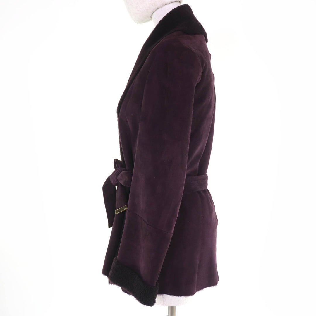 Very Good GUCCI Mouton coat Belted front opening purple Sheep leather 42 325349