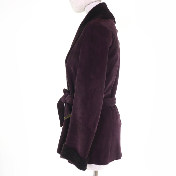Very Good GUCCI Mouton coat Belted front opening purple Sheep leather 42 325349