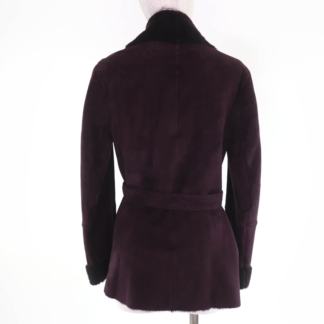 Very Good GUCCI Mouton coat Belted front opening purple Sheep leather 42 325349