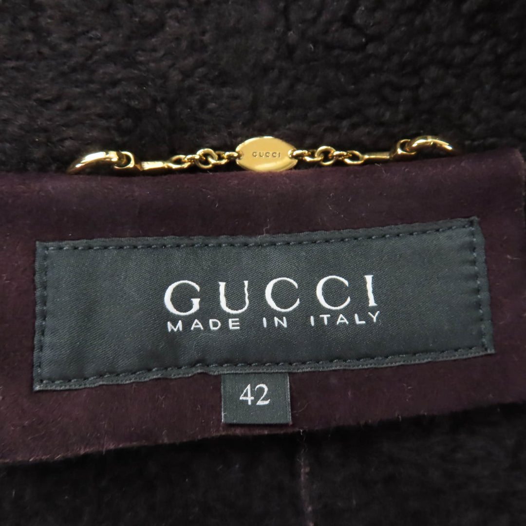 Very Good GUCCI Mouton coat Belted front opening purple Sheep leather 42 325349