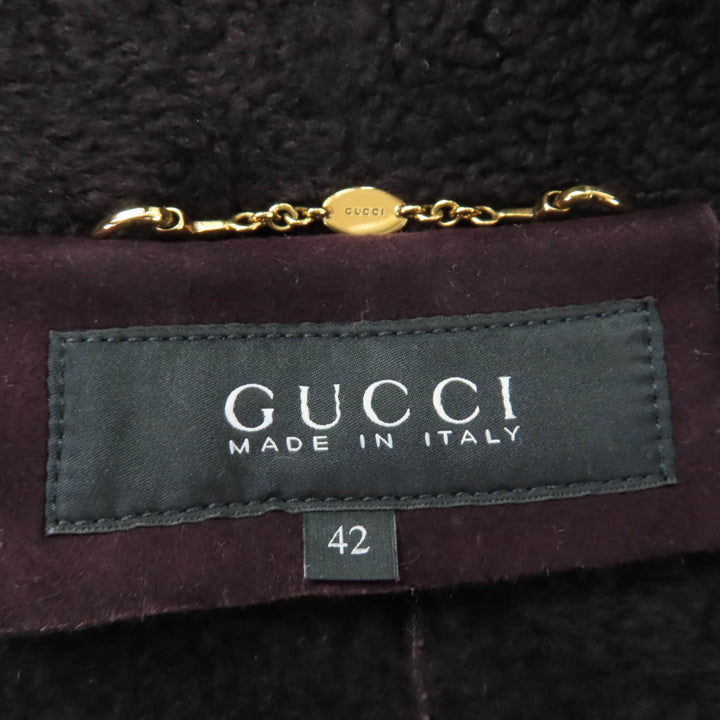 Very Good GUCCI Mouton coat Belted front opening purple Sheep leather 42 325349