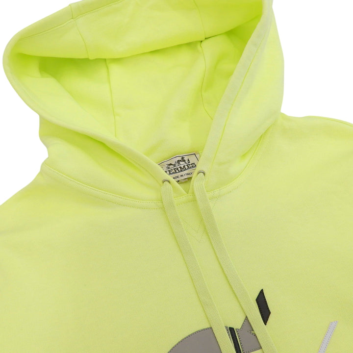 Pristine HERMES hoodie Chevaux en Symetrie Lime yellow cotton mens S
