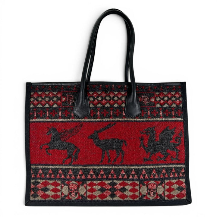 Great Lucien Pellat-Finet Tote Bag Highland Jacquard Skull Motif Bordeaux