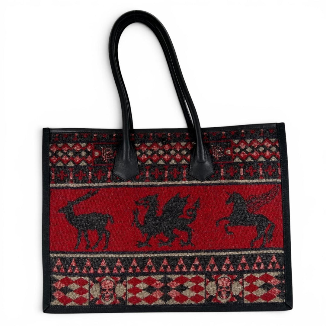 Great Lucien Pellat-Finet Tote Bag Highland Jacquard Skull Motif Bordeaux