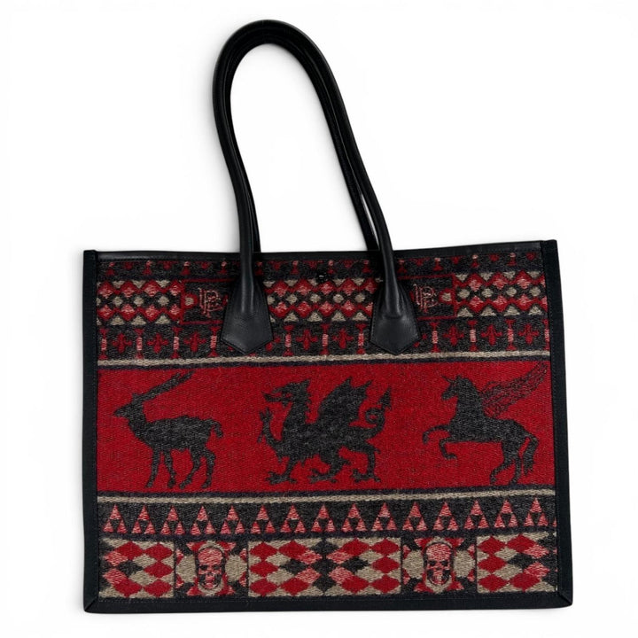 Great Lucien Pellat-Finet Tote Bag Highland Jacquard Skull Motif Bordeaux