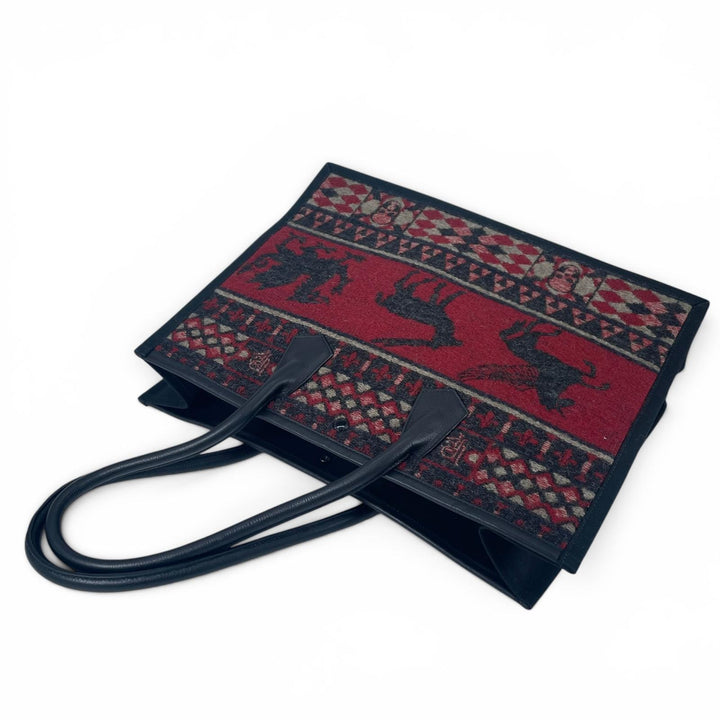 Great Lucien Pellat-Finet Tote Bag Highland Jacquard Skull Motif Bordeaux