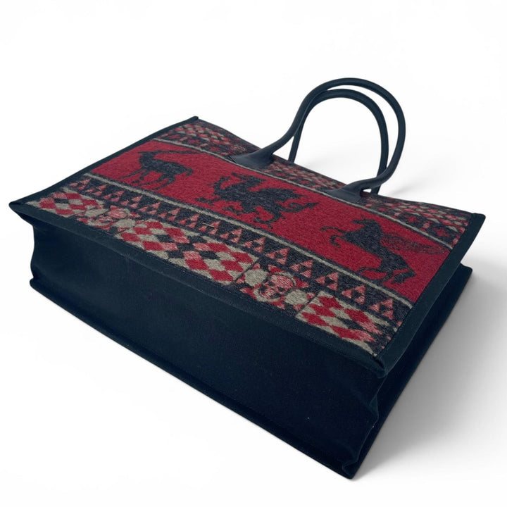 Great Lucien Pellat-Finet Tote Bag Highland Jacquard Skull Motif Bordeaux