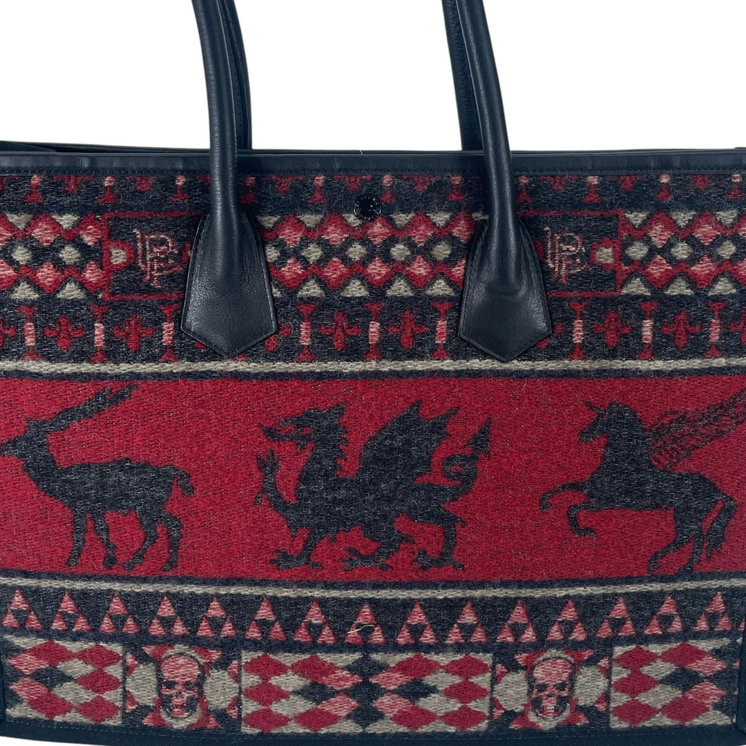 Great Lucien Pellat-Finet Tote Bag Highland Jacquard Skull Motif Bordeaux