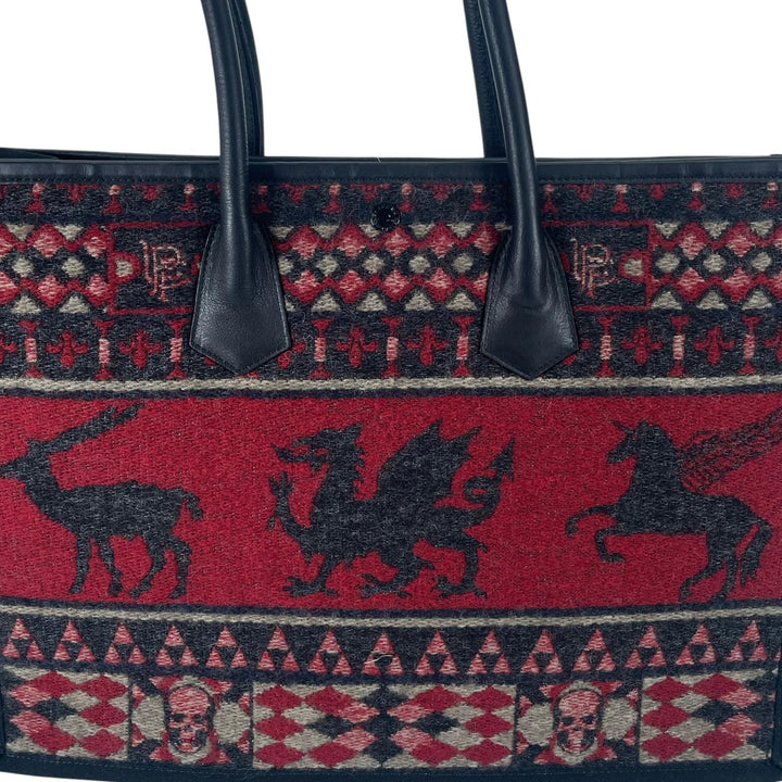 Great Lucien Pellat-Finet Tote Bag Highland Jacquard Skull Motif Bordeaux