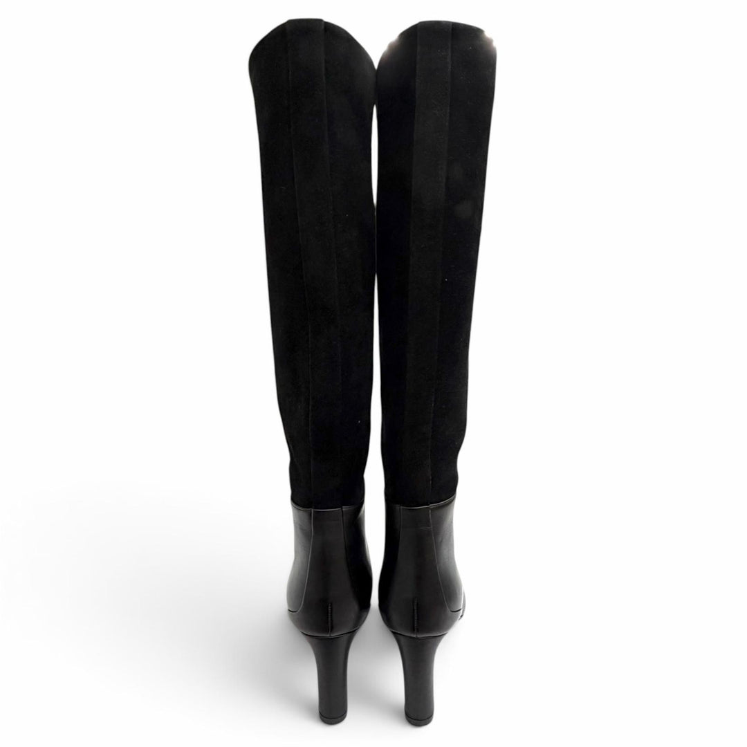 Excellent HERMES Knee-high boots H logo design black Suede leather Women 37