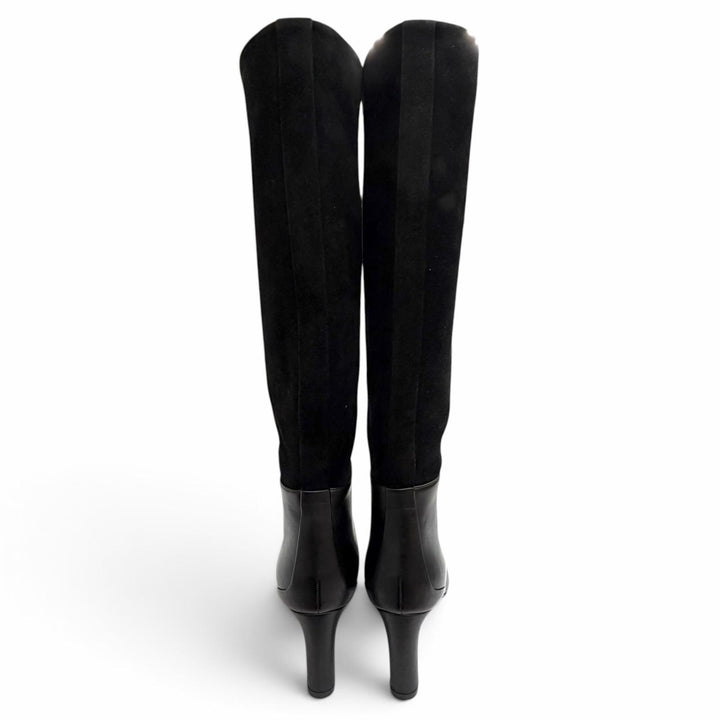 Excellent HERMES Knee-high boots H logo design black Suede leather Women 37