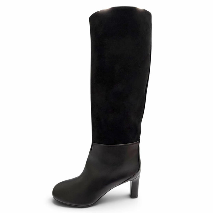 Excellent HERMES Knee-high boots H logo design black Suede leather Women 37