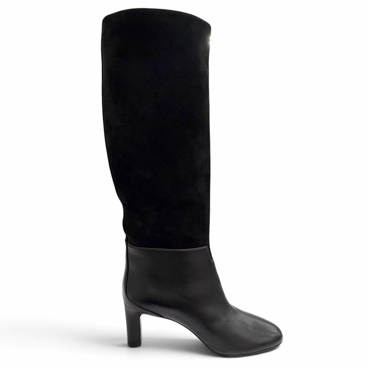 Excellent HERMES Knee-high boots H logo design black Suede leather Women 37
