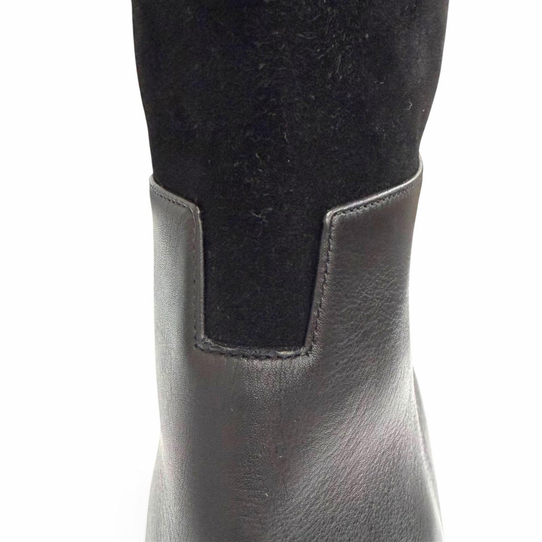 Excellent HERMES Knee-high boots H logo design black Suede leather Women 37