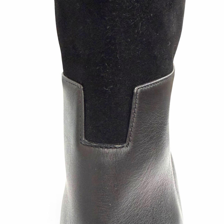 Excellent HERMES Knee-high boots H logo design black Suede leather Women 37