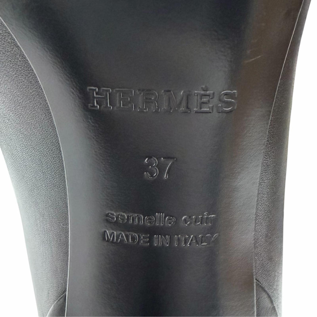 Excellent HERMES Knee-high boots H logo design black Suede leather Women 37